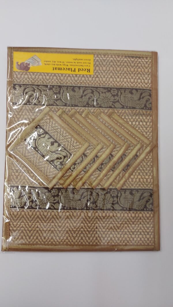 Hand-Woven Wicker Reed Placemats and Coaster Set - Eco-Friendly Alternative to Plastic - Heat Resistant - Thai Style - Durable and Easy to Clean - Perfect for Dining Table Décor - Set of 6 (orangeเมทัลลิค) Brand: CCcollections