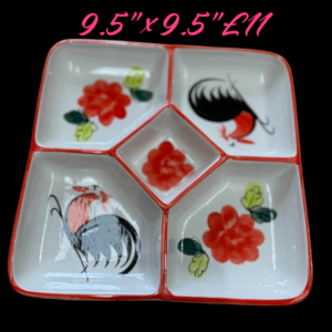 จาน starter  สี่เหลี่ยม5ช่อง9.5"×9.5"